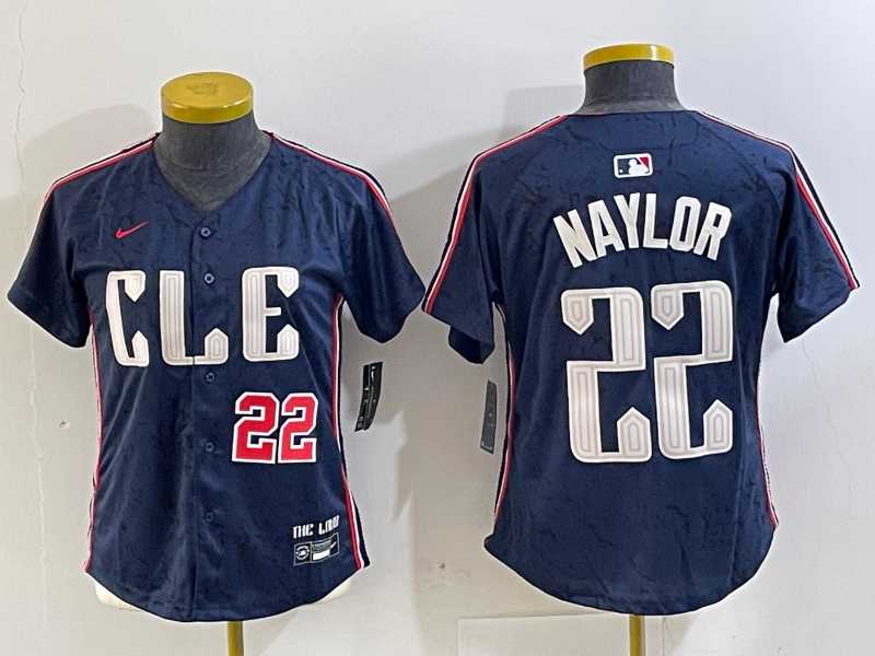 Womens Cleveland Guardians #22 Josh Naylor Number Navy 2024 City Connect Limited Stitched Jerseys